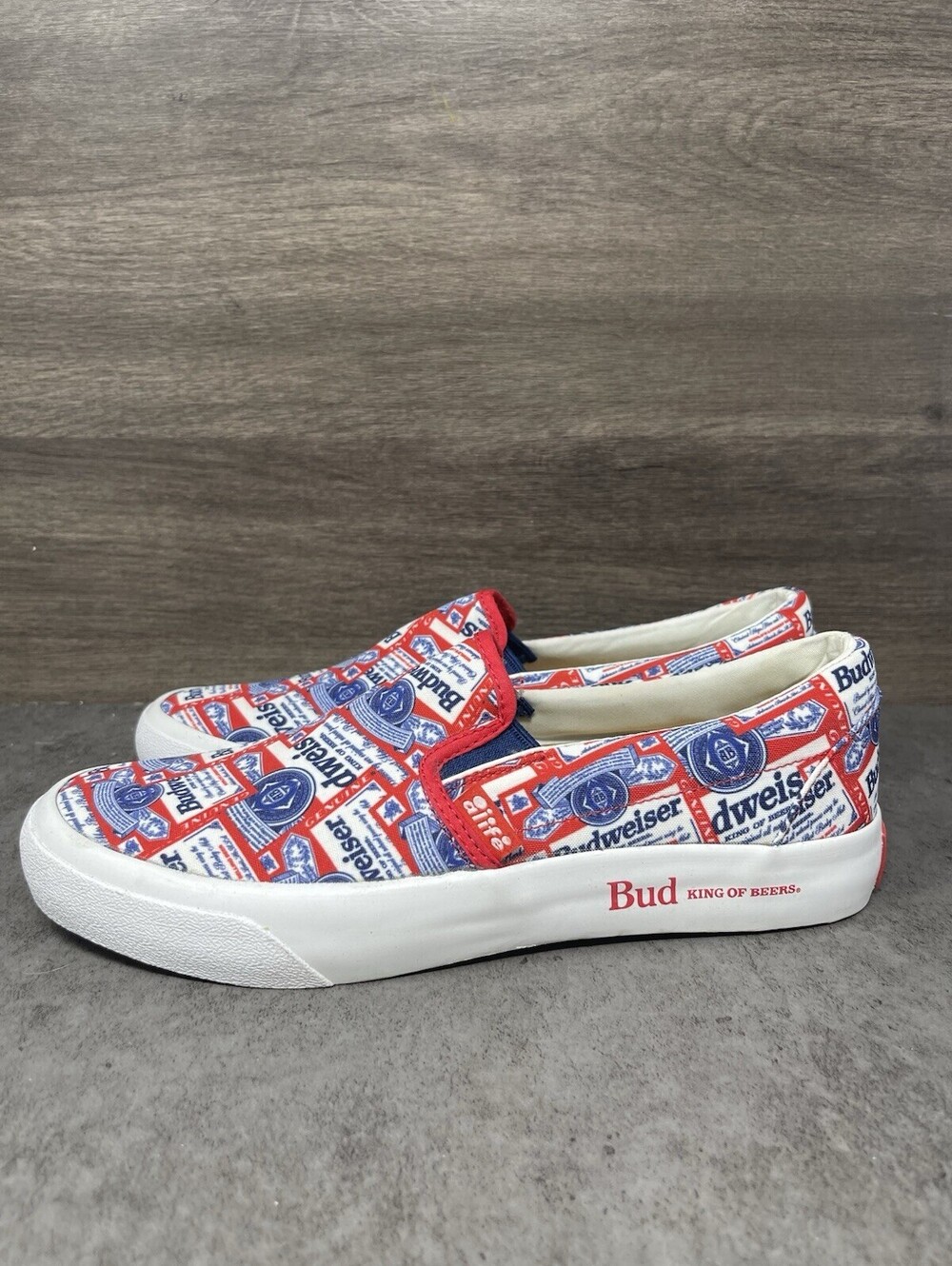 Alife x Budweiser Slip On Red Blue Label Mens Size 8.5 Skate Shoes